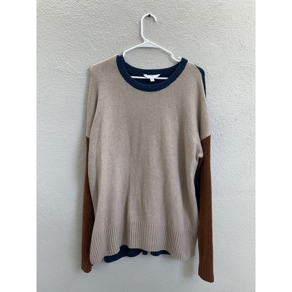 Time and Tru Womens Sweater Size XL Colorblock Crewneck Tan and Blue